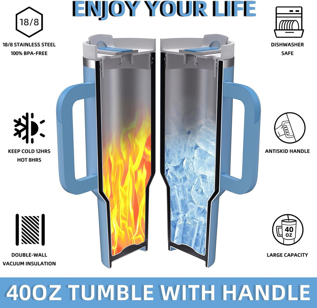 40 oz Tumbler with Handle and Straw,Reusable Vacuum Quencher Tumbler with Lid,Stainless Steel Insulated Travel