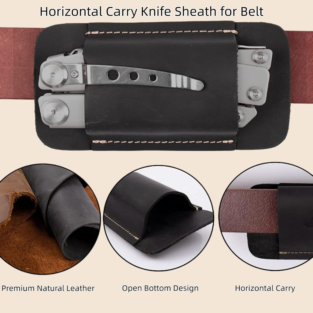 Leather Knife Sheath, Horizontal Carry Knife Sheath for Belt, Pocket Knife Holster, EDC Pocket Belt Pouch Organizer