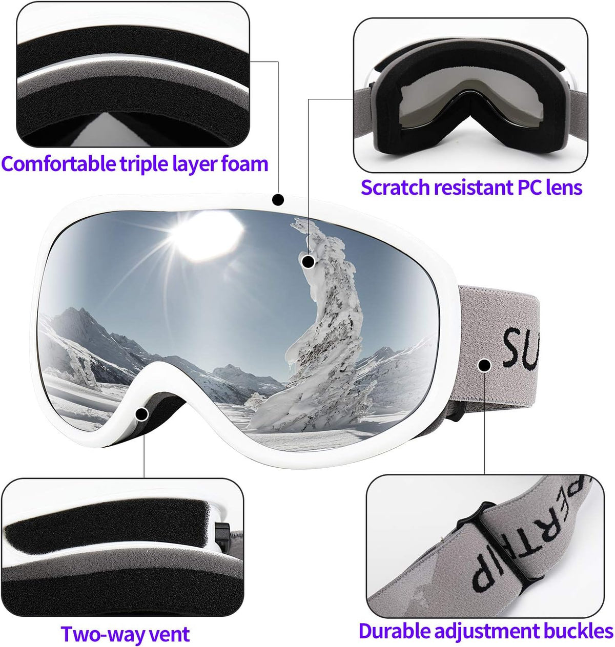 Snow Ski Goggles for Women Men Youth Adlut | Anti-Fog UV Protection Snowboard Skiing Goggles for Skiing