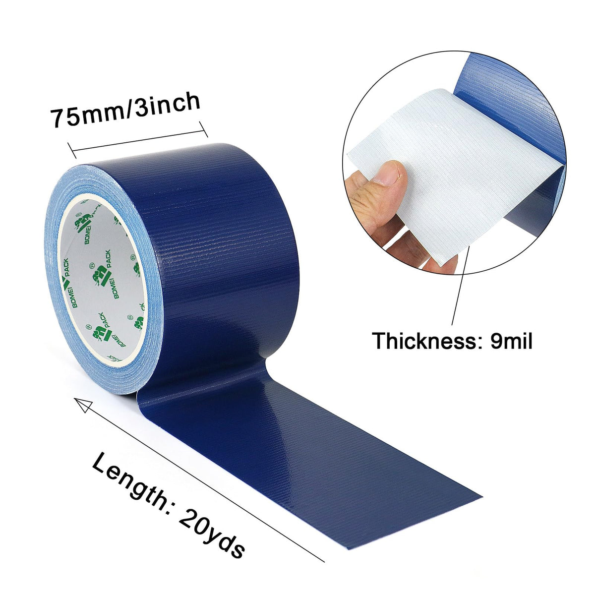 1Pack 3inch Duct Tape Heavy Duty Waterproof Dark Blue 9Mil 20Yds