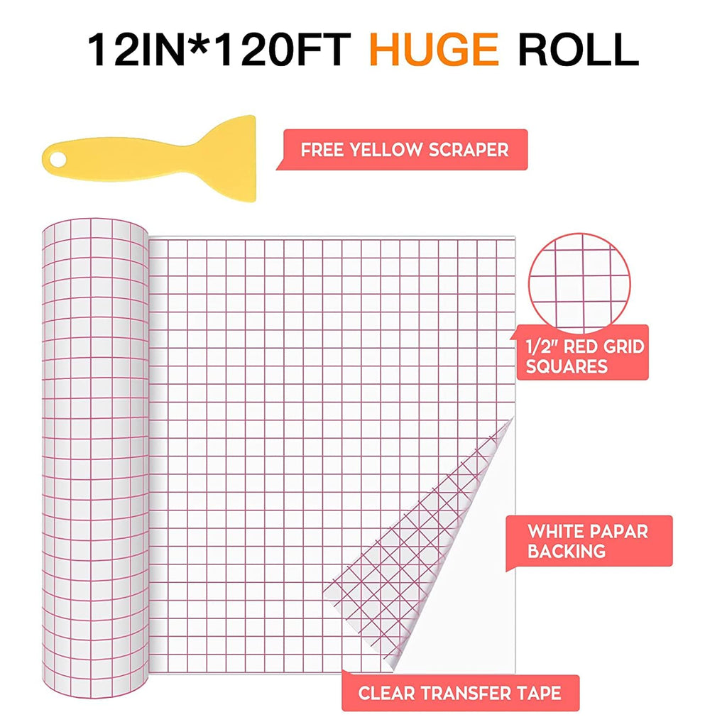 Transfer Tape for Vinyl, 12" X 120 FT, Medium Tack