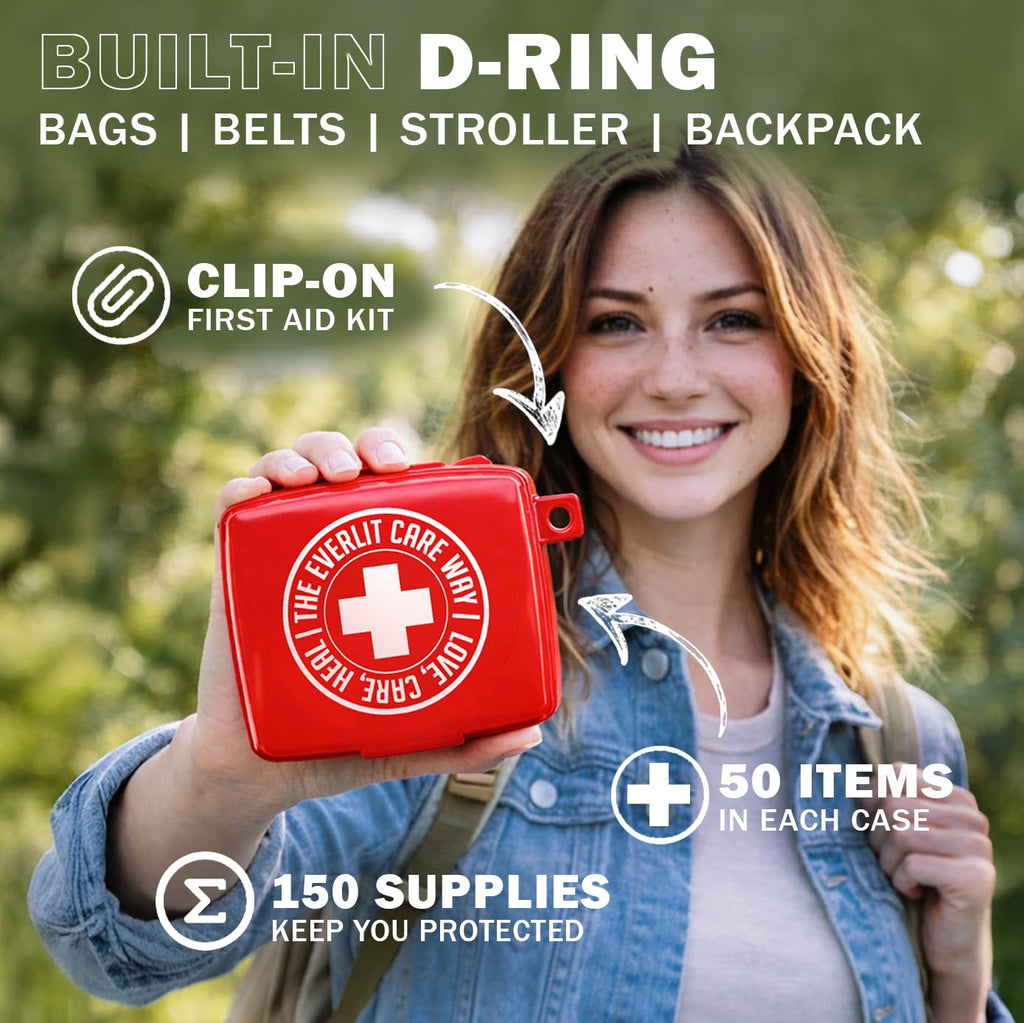 EVERLIT Pocket-Aid Kit | Travel-Friendly Hard-Shell Cases with 50 Items for Cuts, Scrapes, Burn & Wound Care | Pack