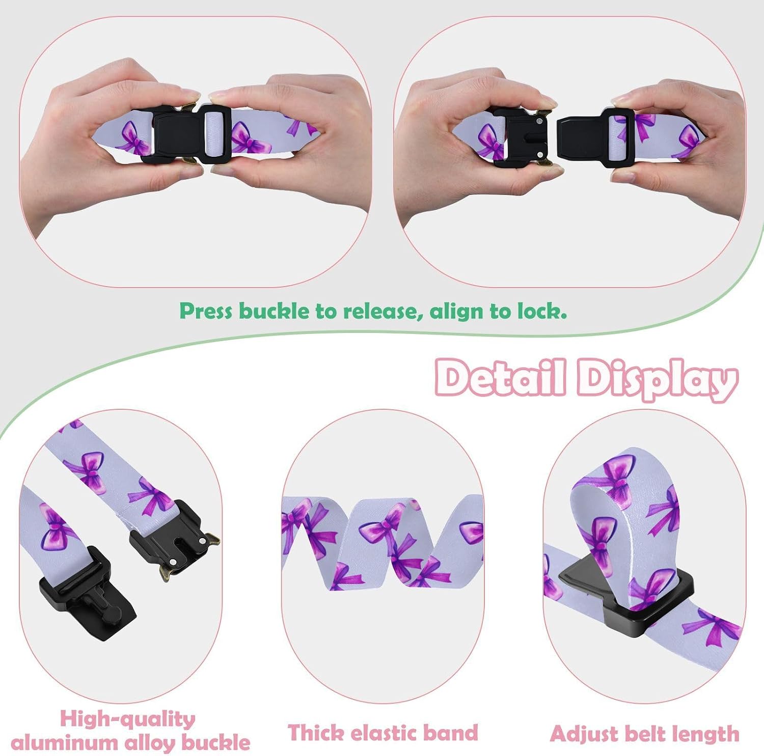 Bow Tie Adjustable Kids Elastic Belts, Girls Boys Stretch Waist Belt with Aluminum Alloy Buckle