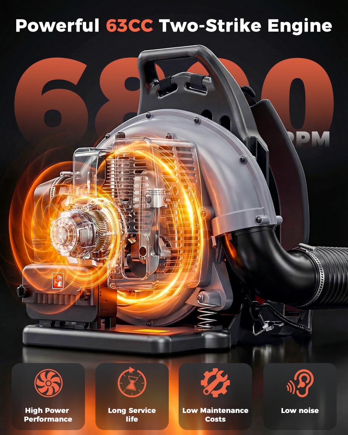 Backpack Blower, 63CC Gas Powered Leaf Blower with 665 CFM & 205 MPH for Commercial Lawn Care, Yard Debris & Snow