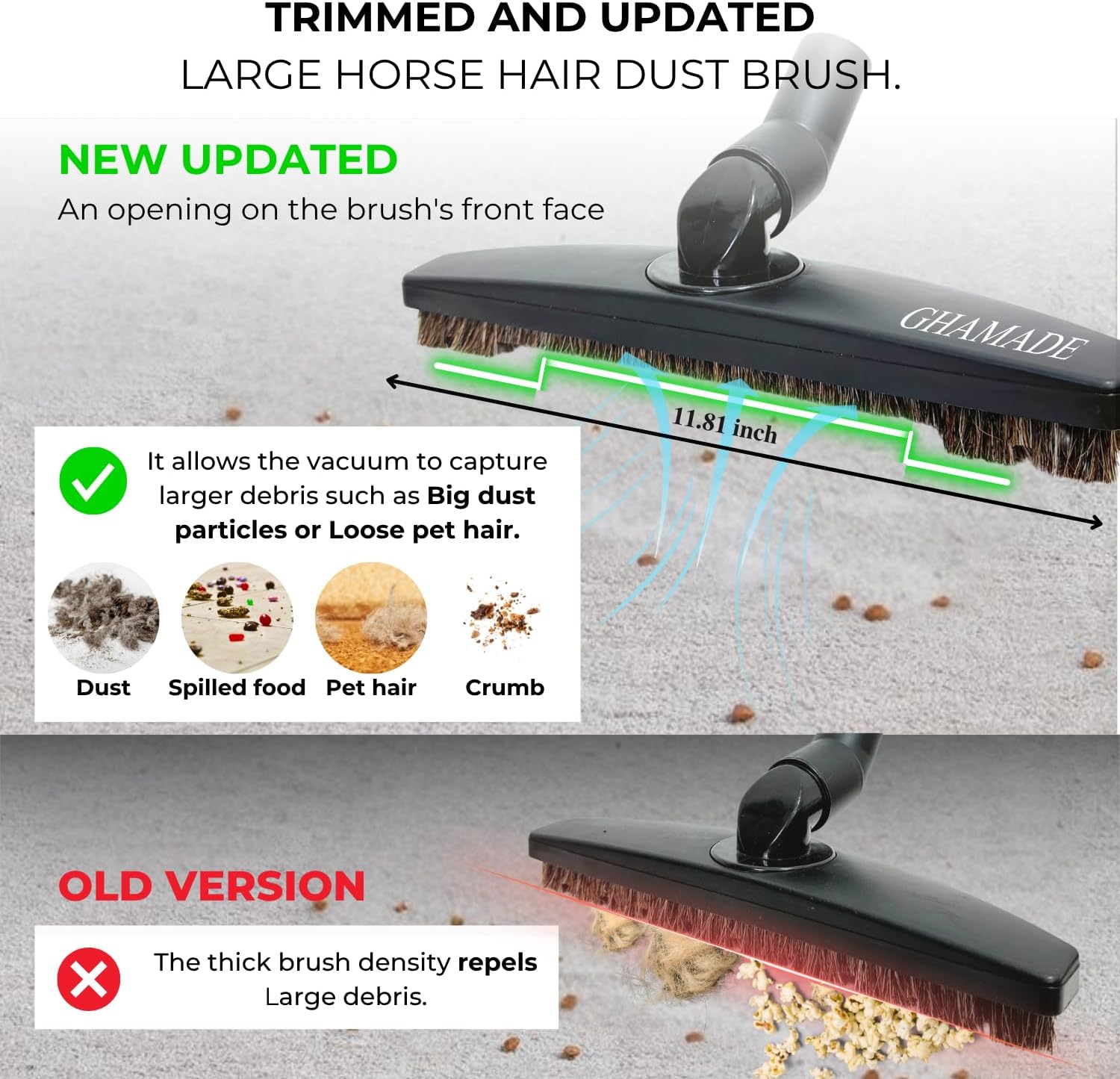Universal Vacuum Attachments Hardfloor Brush and Replacement Accessories for Vacuum Cleaners - Horsehair Hardwood
