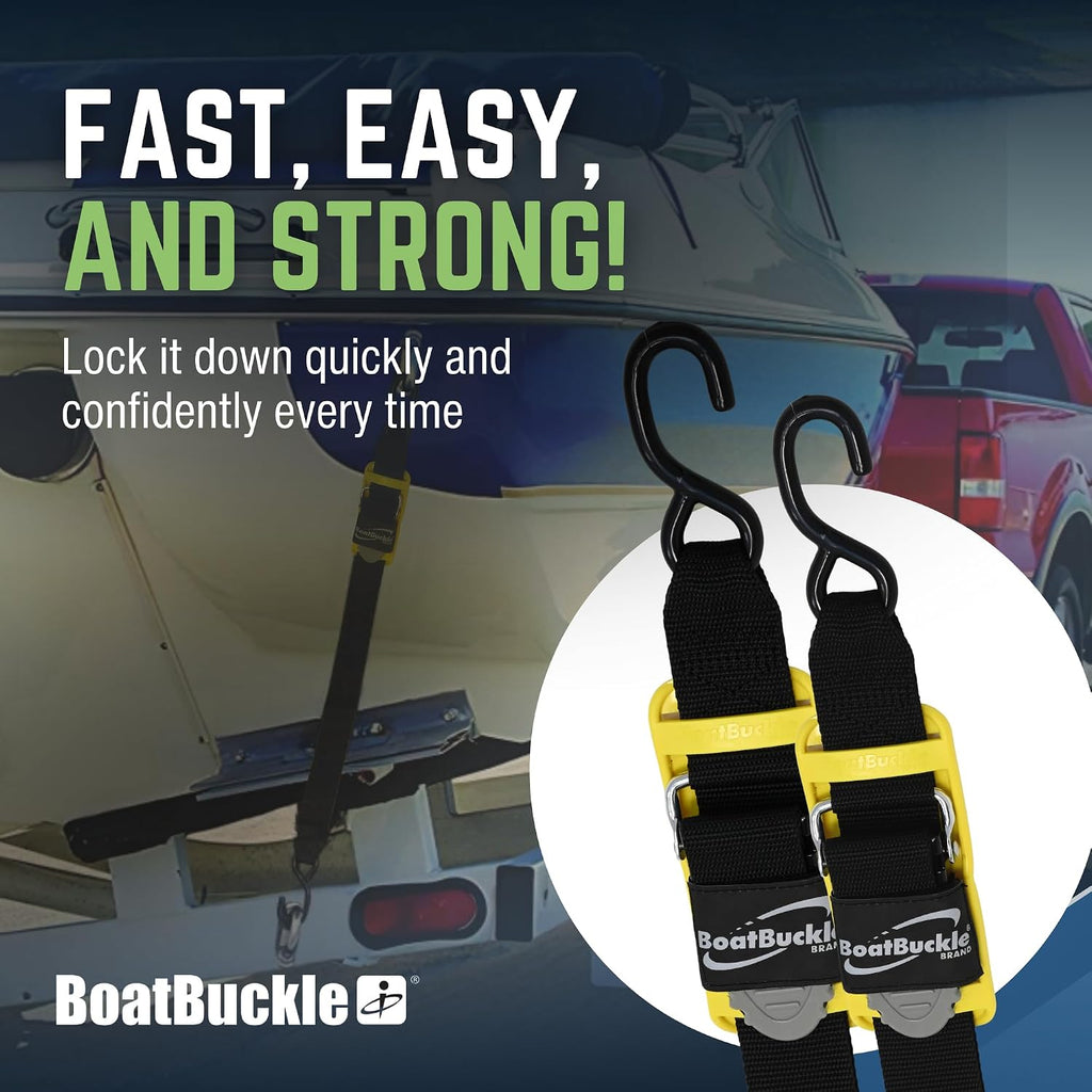 BoatBuckle Pro Series Kwik-Lok Transom Tie Down Straps, 2 x 2 ft, 2-Pack