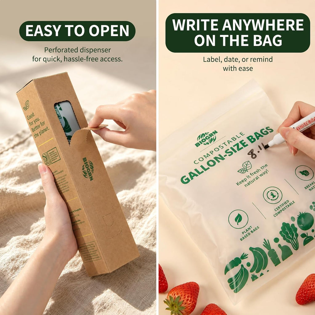 Compostable Gallon-Size Freezer Bags, 25 Count, 2.4 Mil, Extra Thick