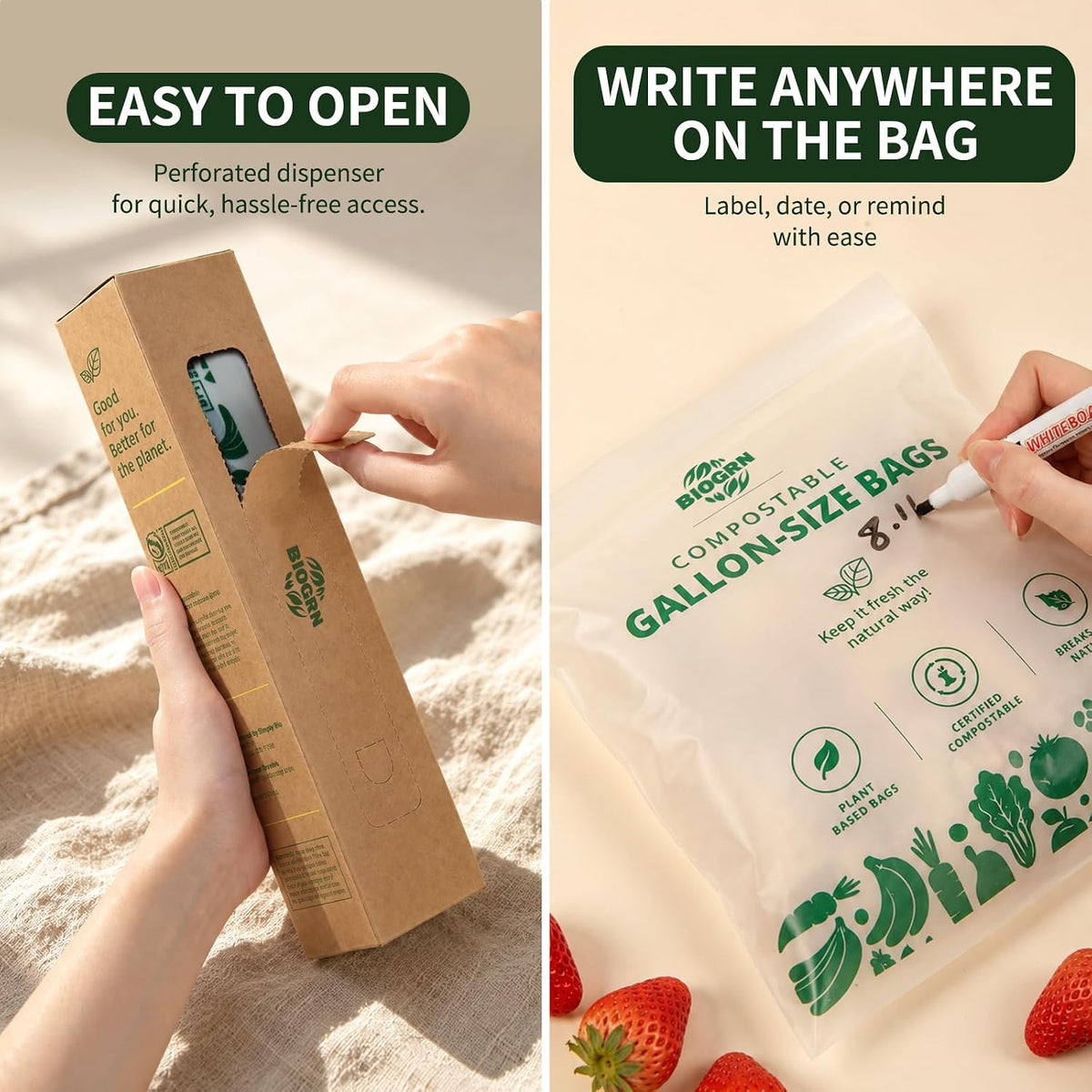 Compostable Gallon-Size Freezer Bags, 25 Count, 2.4 Mil, Extra Thick