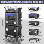 4 Tier Rolling Tool Box with Wheels, 18” Stackable Tool Box Organizer
