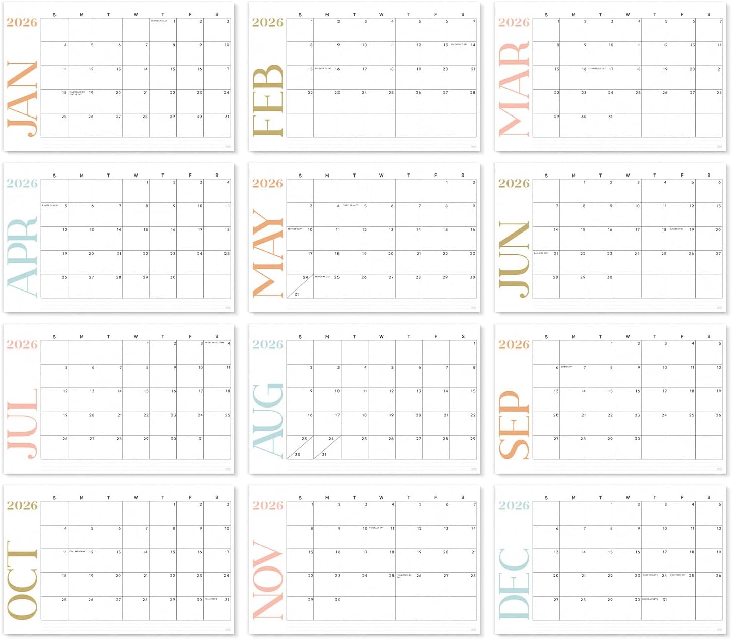 S&O Modern Large Desk Calendar from January 2026-June 2027 - Tear-Away Table Calendar 2026-2027 - Desktop Blotter