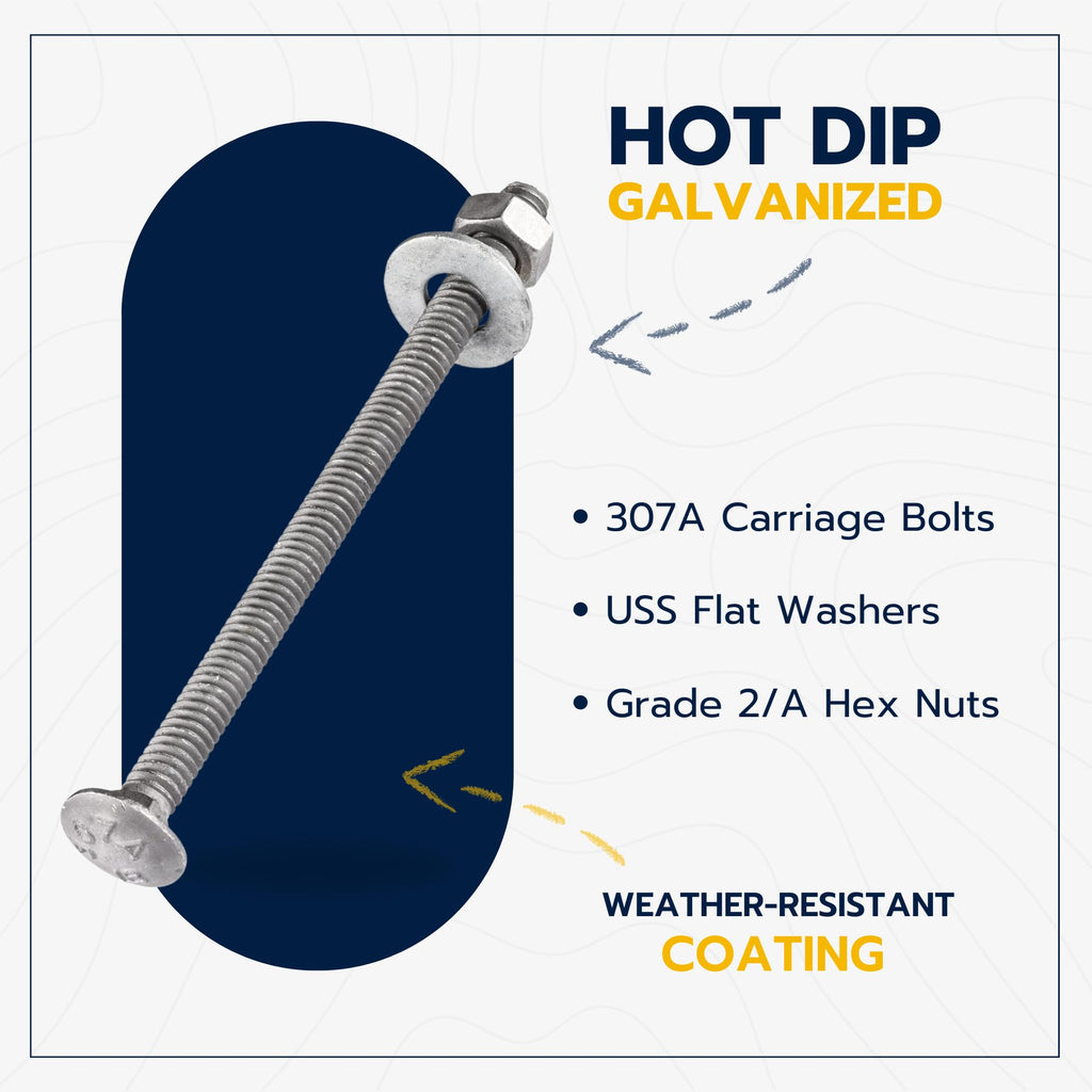5/16" x 4" (50 Pack) Galvanized Carriage Bolt Kit Grade 307A Includes 5/16" USS Flat Washers (50 pcs) and 5/16"-18
