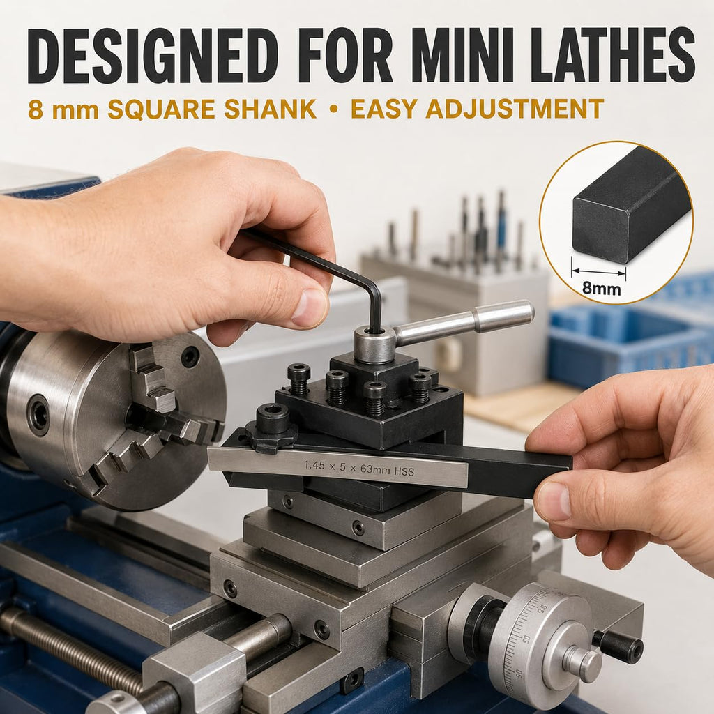 Mini Parting Tool Cut Off Holder 8mm with 6 Pieces M2 HSS Blades Mini Lathe