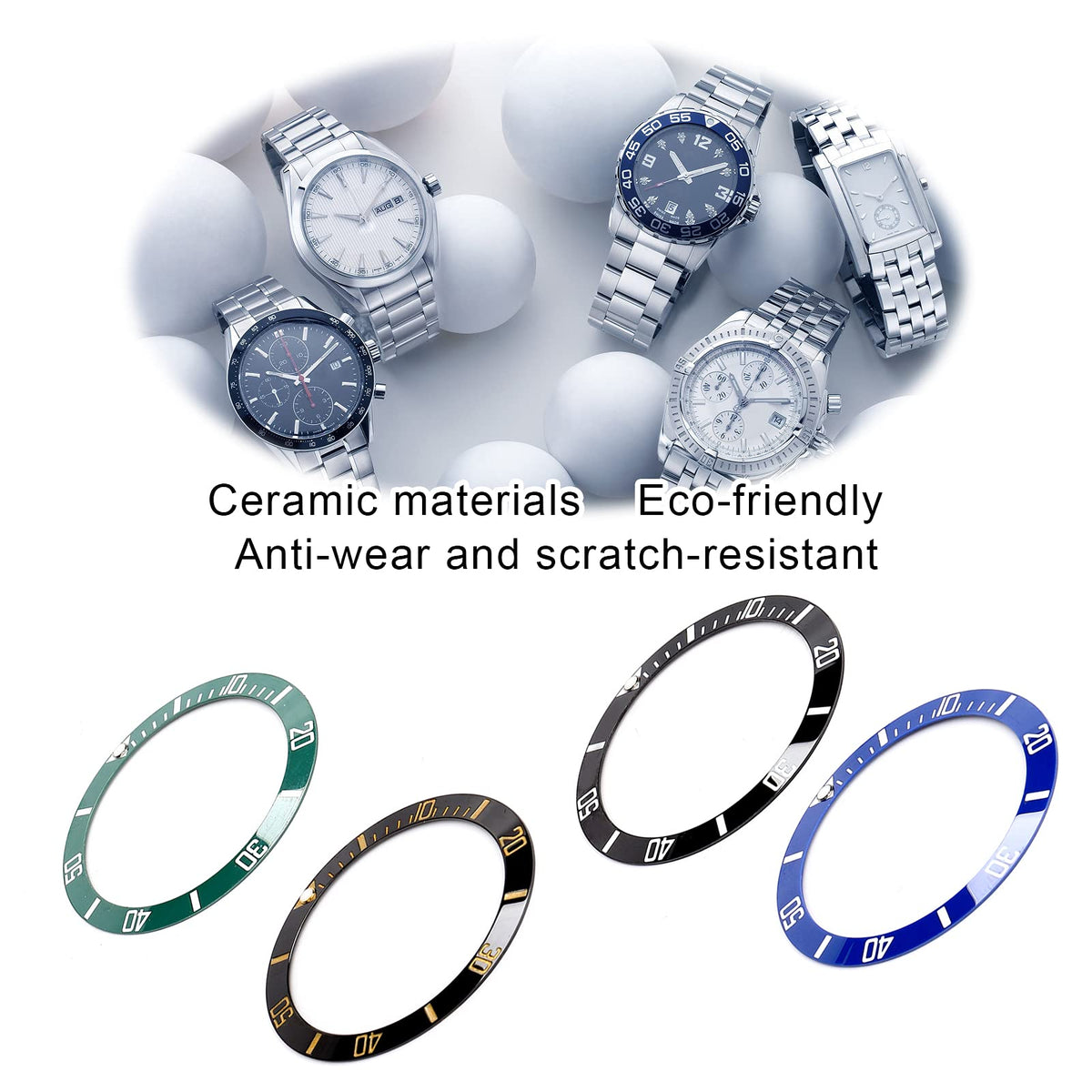4Pcs Ceramic Watch Bezel Insert, 38mm Watch Bezel Insert Ring Replacement, Watch Bezel Insert for Watch Parts