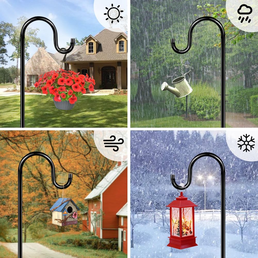 96" Shepherds Hooks for Outdoor, Heavy Duty Garden Bird Feeder Pole Hanging Bird Feeder, Solar Light Lanterns