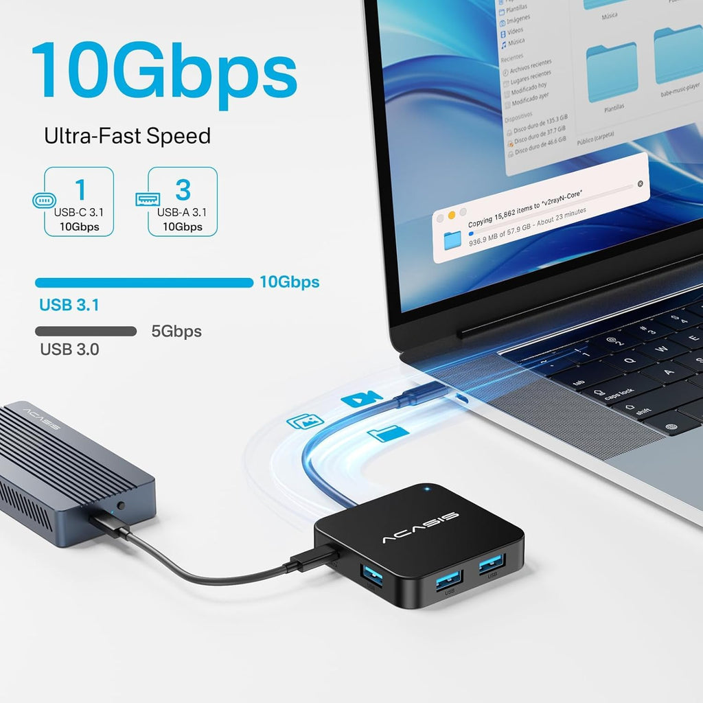 USB C Hub 10Gbps, 6-in-1 Multiport Adapter with 4K 60Hz HDMI, 100W Power Delivery, USB A3.2 Data Port, USB C to HDMI