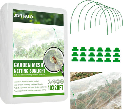 36pcs Garden Hoops for Raised Beds, Garden Mesh Netting Kit with 10x20 Ft Net, Bird & Cicada Netting for Trees