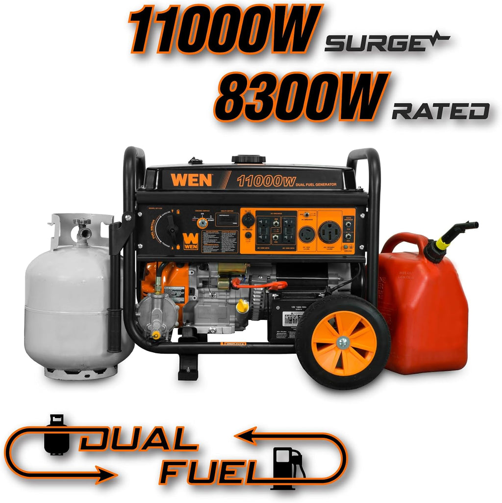 11,000-Watt 120V/240V Dual Fuel Portable Generator with Wheel Kit and Electric Start (DF1100T)