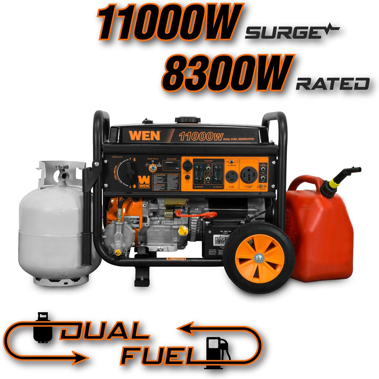 11,000-Watt 120V/240V Dual Fuel Portable Generator with Wheel Kit and Electric Start (DF1100T)