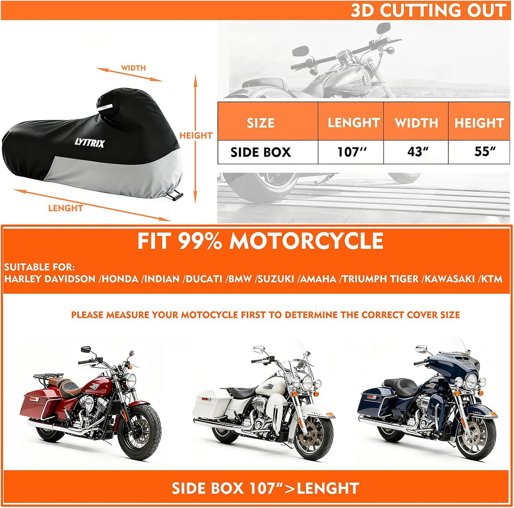 600D Motorcycle Cover Waterproof Outdoor Suitable for Touring Models Harley Davidson Road King, Street Glide,Electra
