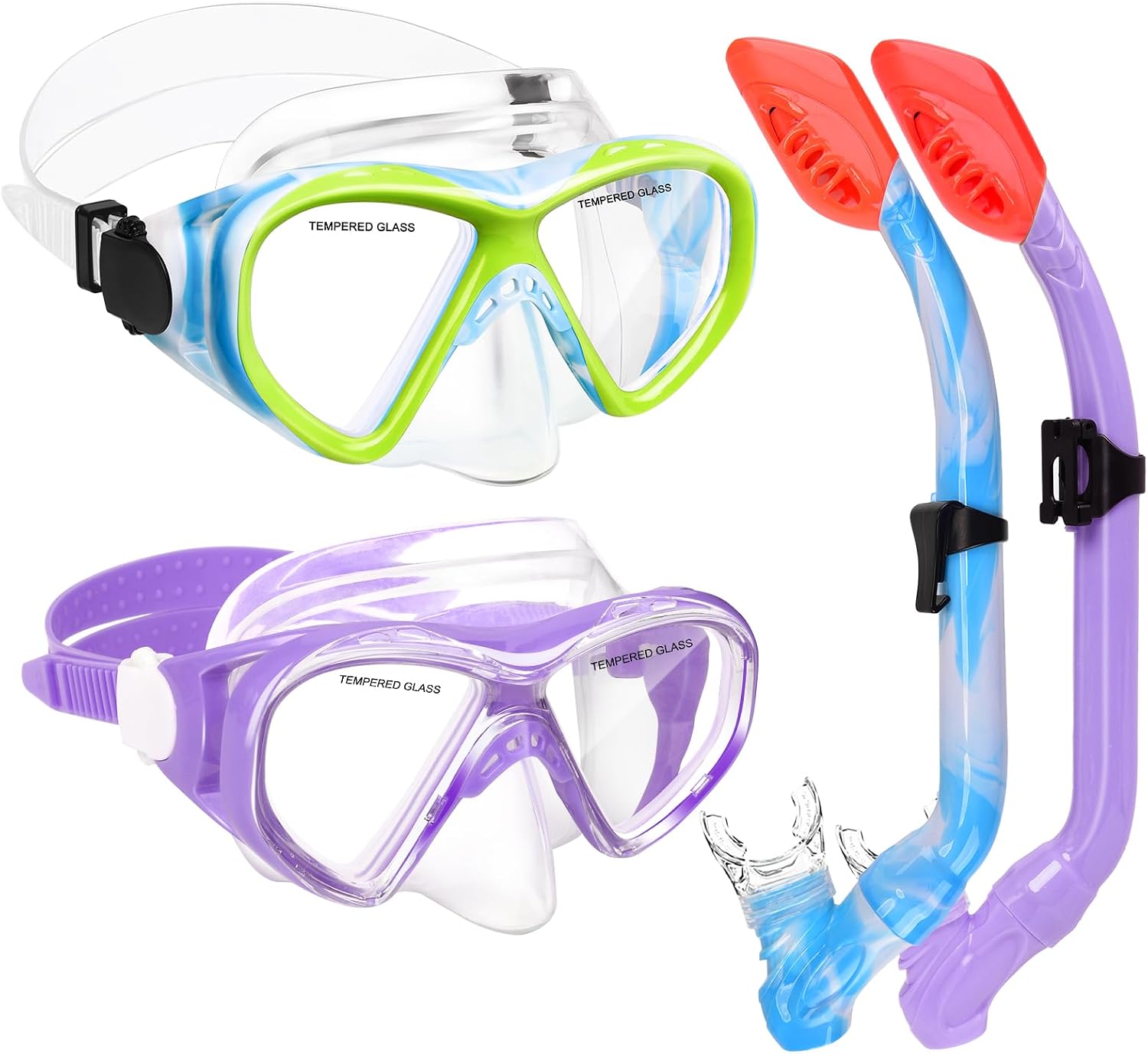 2 Sets Snorkeling Gear for Kids, Kids Snorkel Set for Ages 6-14, Dry Top Snorkel Mask Set for Youth Boys Girls