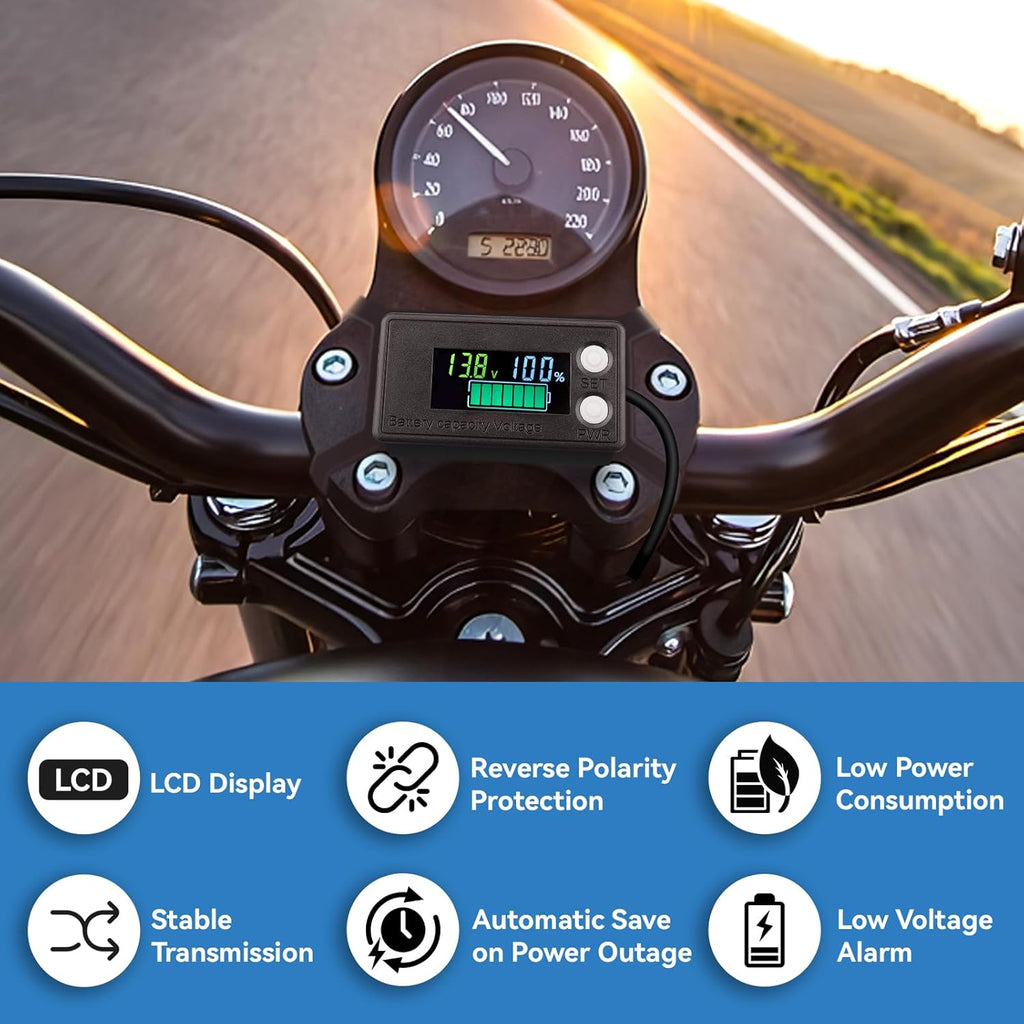 Waterproof Battery Monitor 12V 24V 36V 48V 72V Battery Meter 8-100V, Capacity Tester LCD Display Color Screen