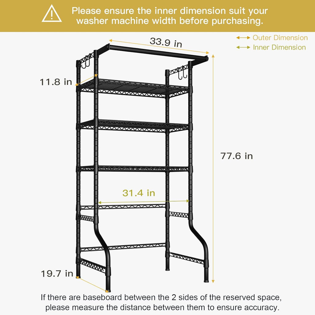 U11 Over Washer and Dryer Shelves, 3 Tiers Laundry Room Storage and Organizer Standing Shelf, Metal Freestanding