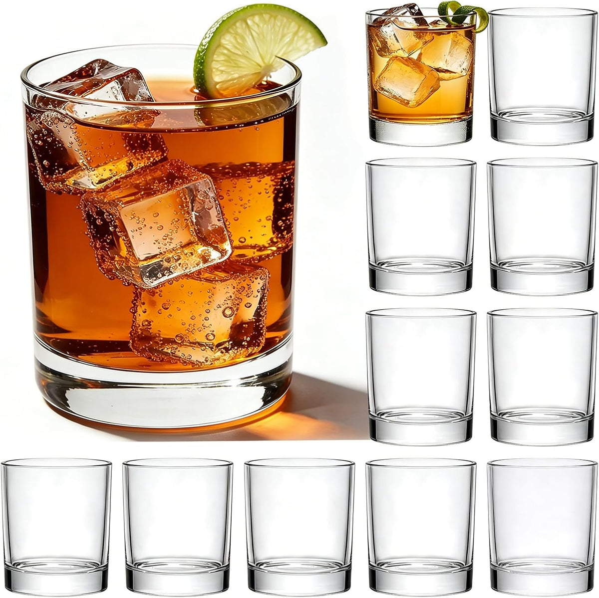 11oz Whiskey Glasses,Heavy Base Rocks Glasses Set of 12