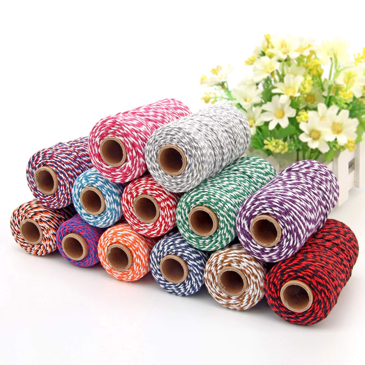 Cotton Twine String Bakers Rope: 2 Roll Twines for Crafts Gift Wrapping - 656 Feet Orange Black White Twine for