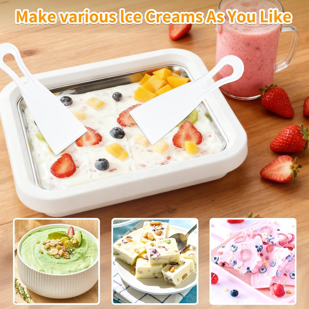Rolled Ice Cream Maker with 2 Scrapers Food Grade Stainless