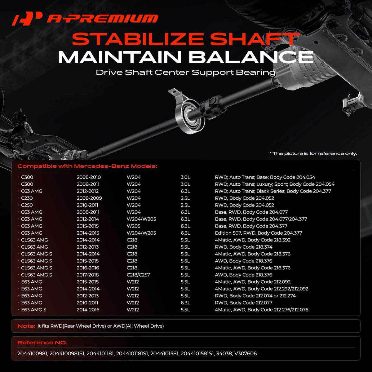 A-Premium Drive Shaft Center Support Bearing Compatible with Mercedes-Benz
