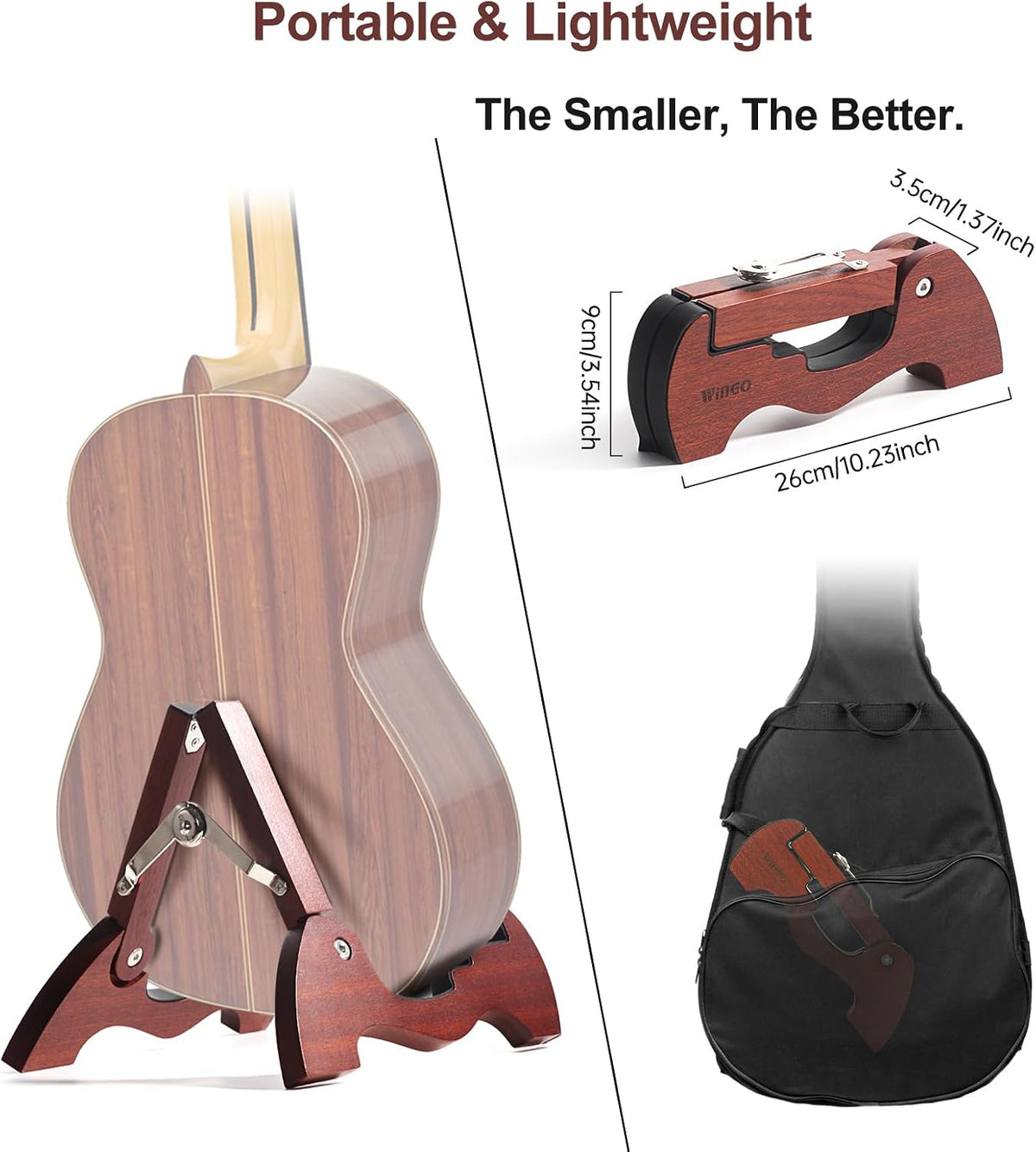Wood Guitar Stand Portable Folding for Acoustic Electric Classical | Fits Most Gig Bags, Carry Bag Included, Fully