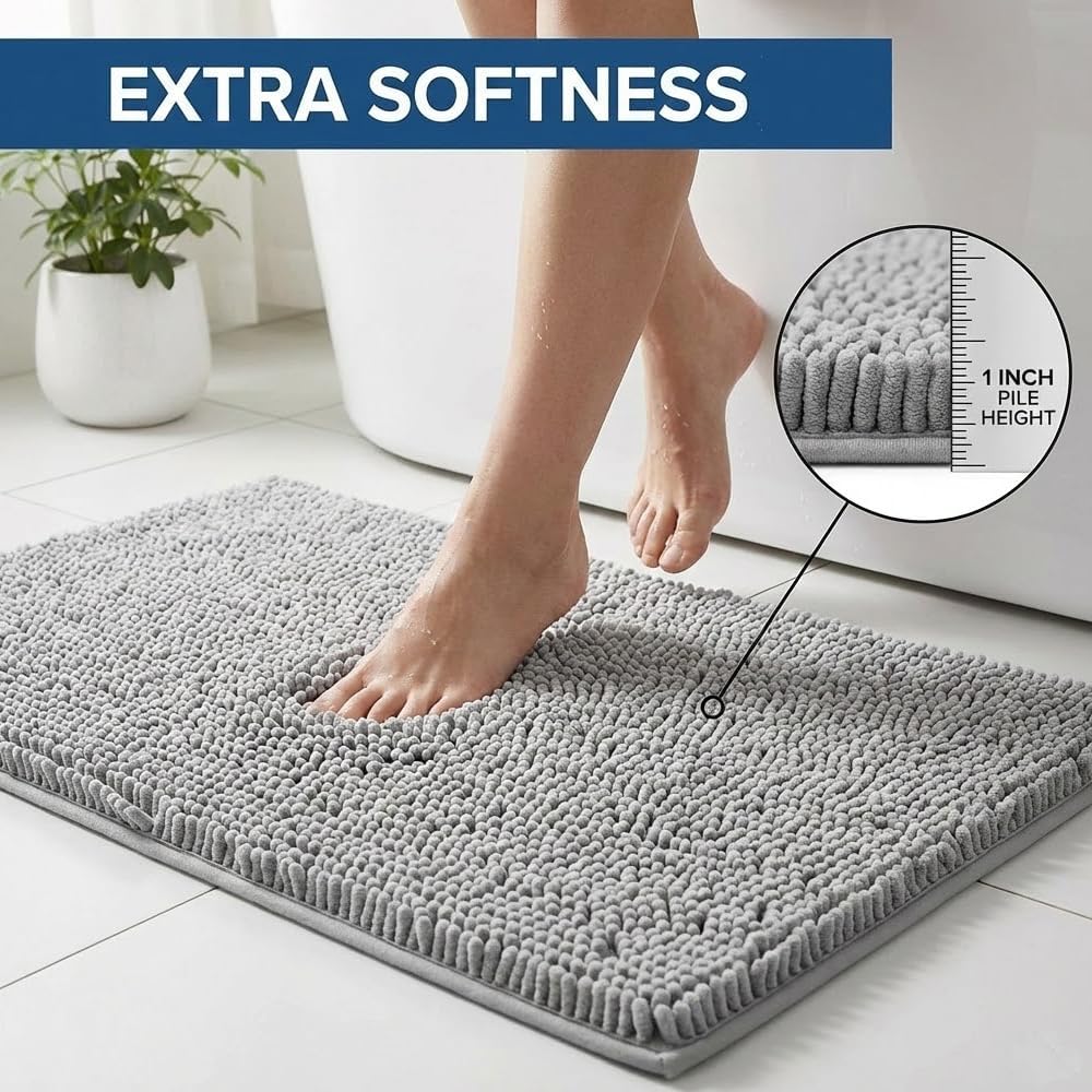Bathroom Rugs Sets 2 Piece,Super Absorbent Chenille Bath Mats and U-Shaped Toilet Rug,Strong PVC Non Slip