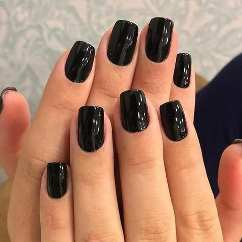 Black Press on Nails Short Square Fall Halloween Fake Nails