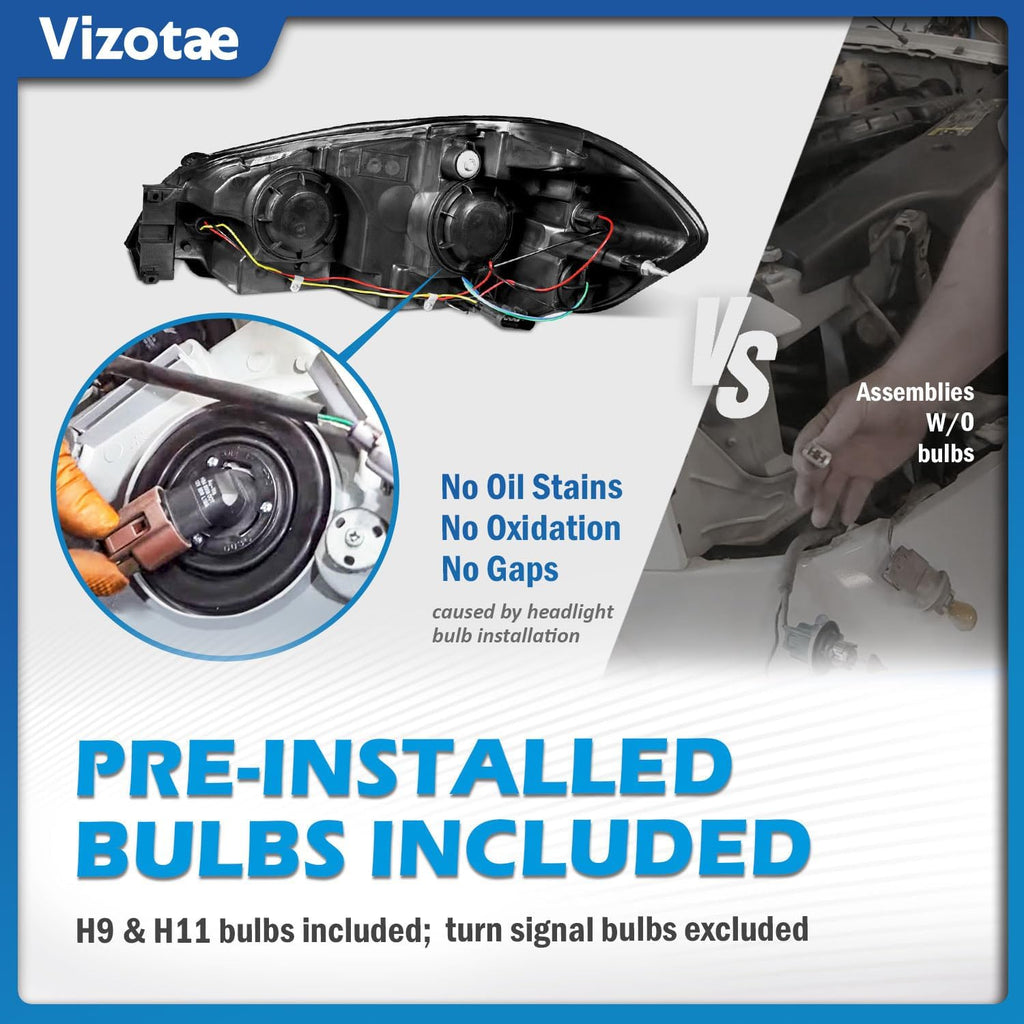 Headlights with High/Low Beam Bulbs for 2006-2013 Chevy Impala