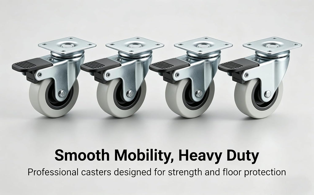 Furniture Wheels 2 Inch - 4 Pack Plate Casters with Brake | Steel Structure with 400LBS Capacity, Quiet Rolling on