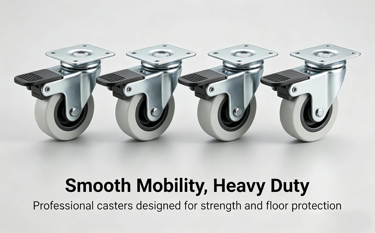 Furniture Wheels 2 Inch - 4 Pack Plate Casters with Brake | Steel Structure with 400LBS Capacity, Quiet Rolling on