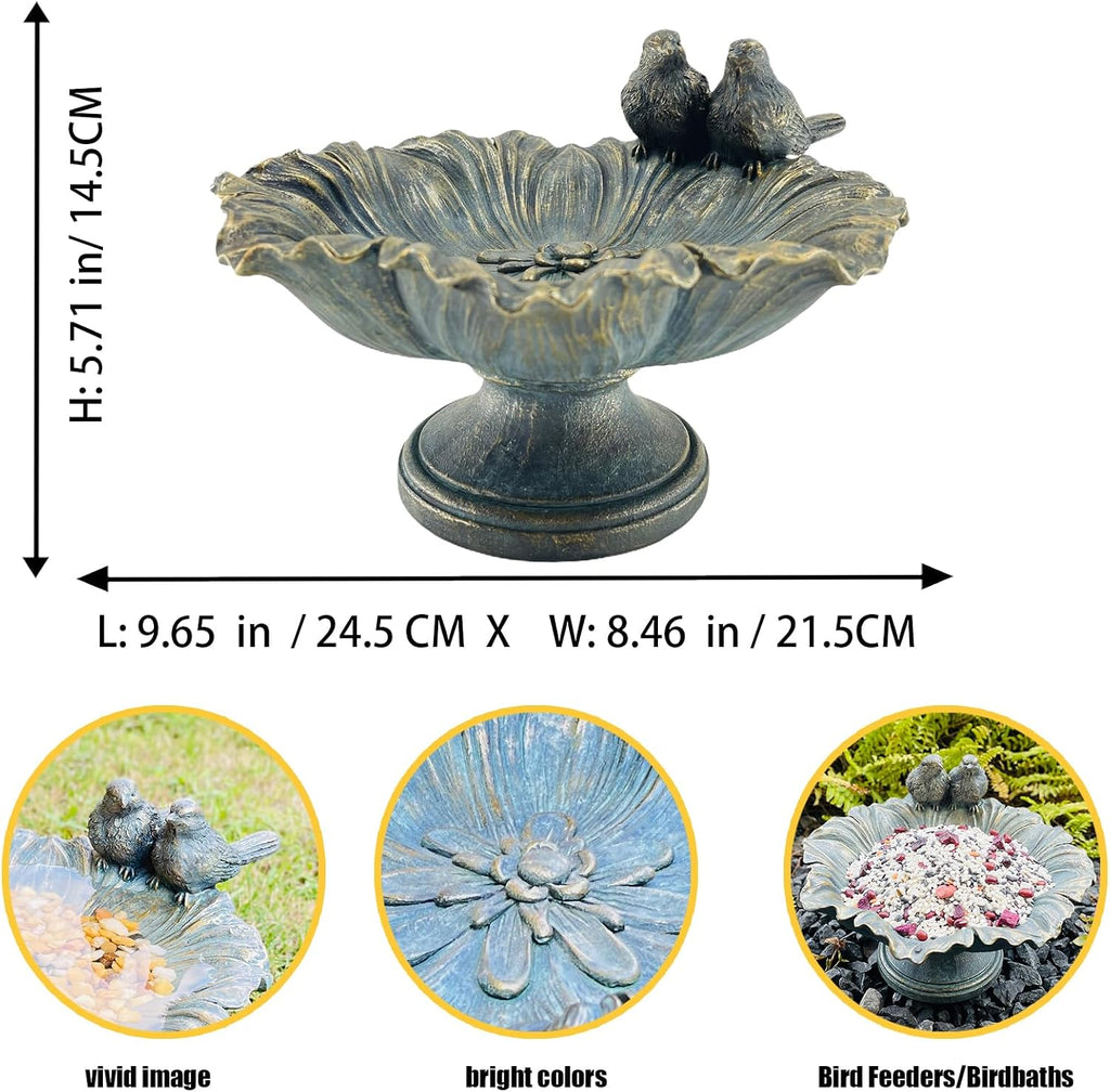 Bird Baths for Outdoors, Resin Pedestal Bird Bath Bowl with Bird Accents, Garden Decoration Bird Feeder for Patio
