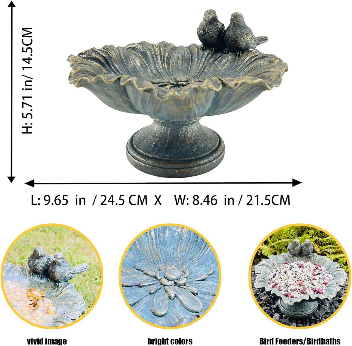 Bird Baths for Outdoors, Resin Pedestal Bird Bath Bowl with Bird Accents, Garden Decoration Bird Feeder for Patio