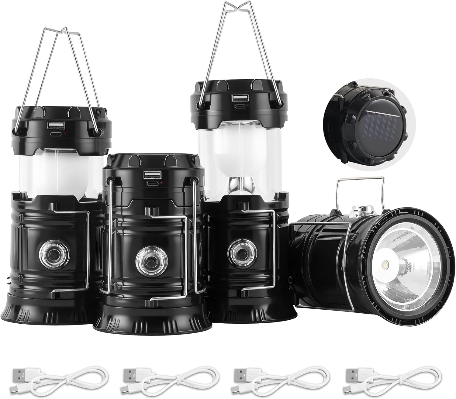 Collapsible Portable Solar Camping Lantern, USB Rechargeable LED Flashlight - Survival Kits for Power Outages
