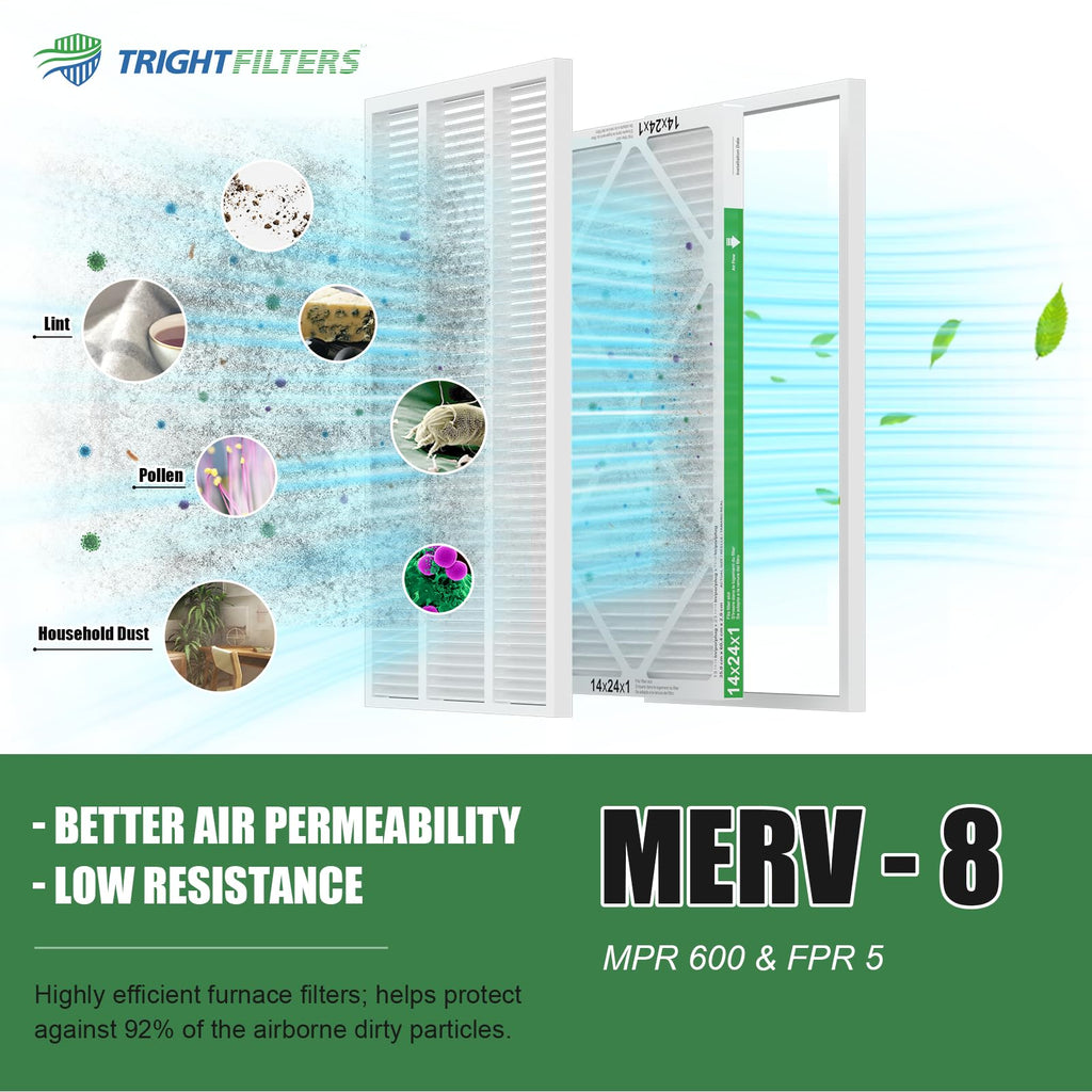 14x24x1 Air Filter 4 Pack, MERV 8 Pleated HVAC Furnace Filter