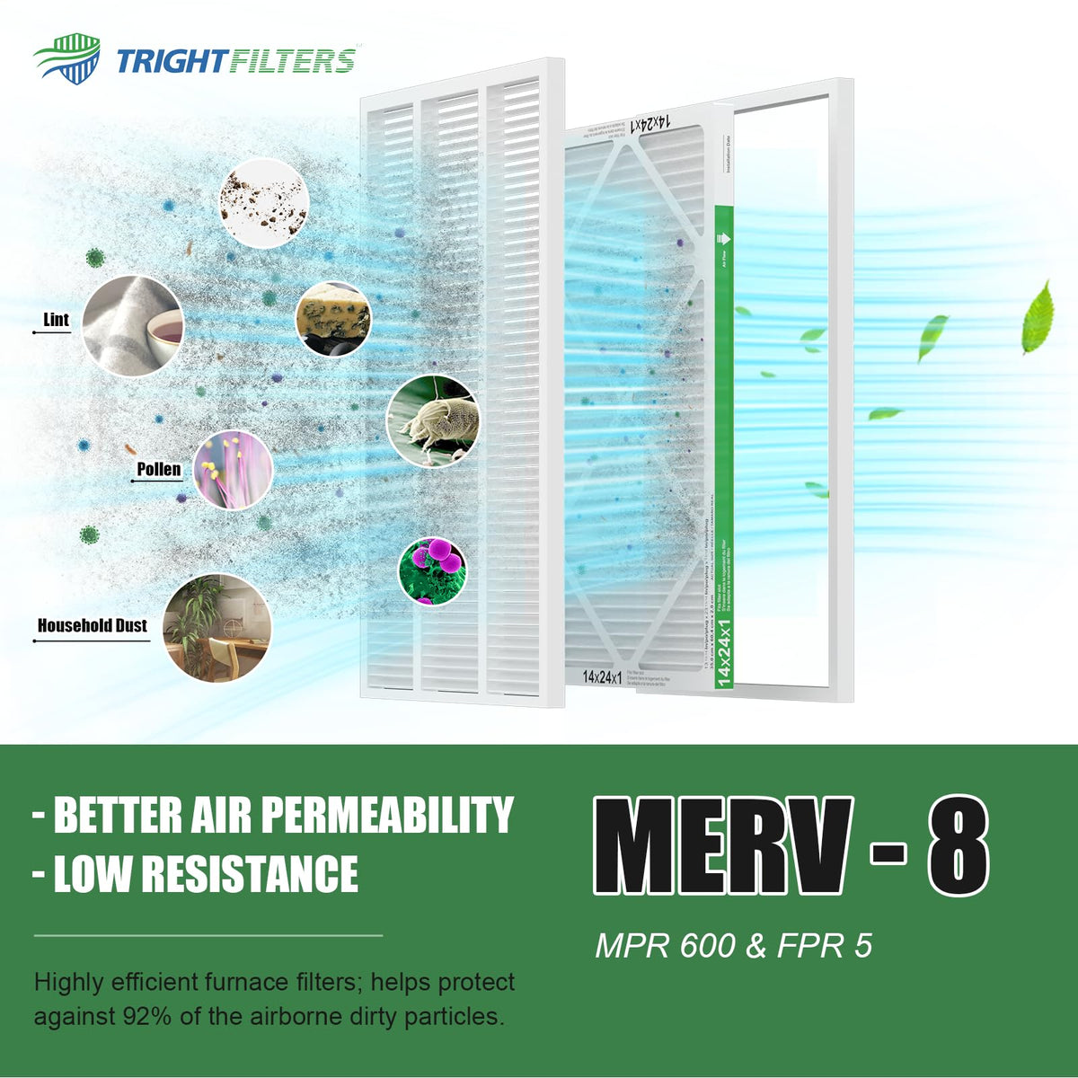 14x24x1 Air Filter 4 Pack, MERV 8 Pleated HVAC Furnace Filter