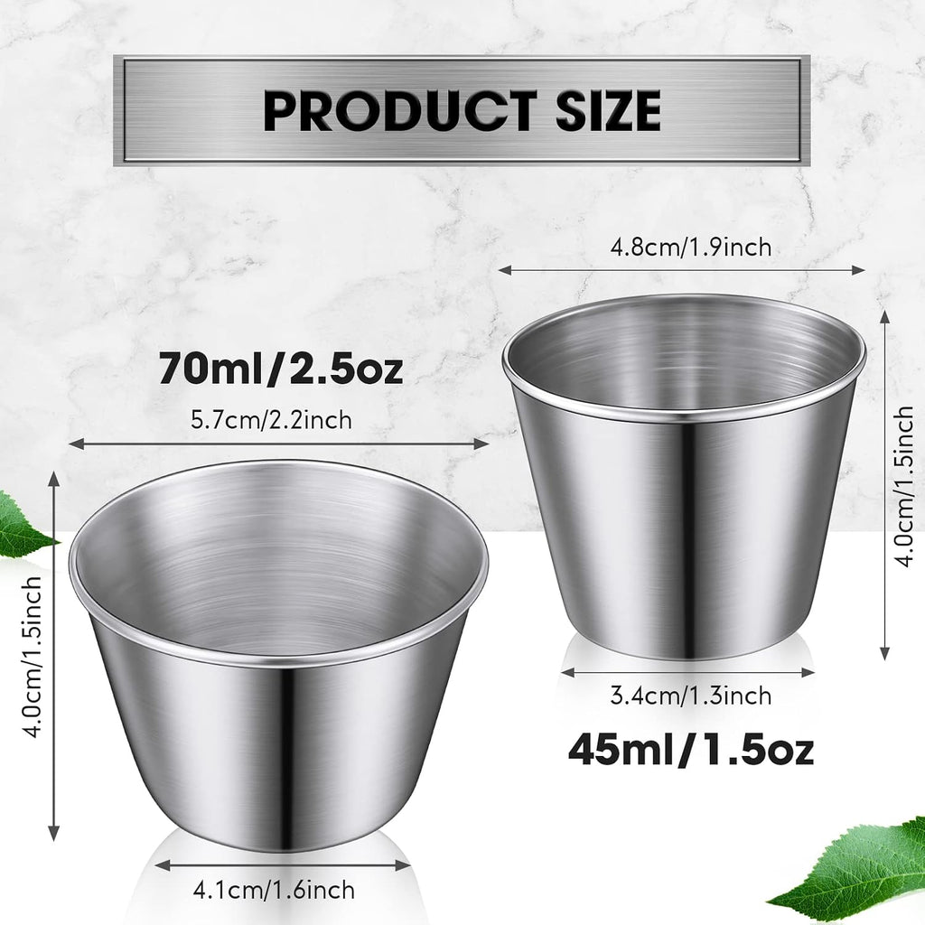 50 Pack Metal Ramekin Small Stainless Steel Sauce Cup, 1.5 Oz, 2 Oz