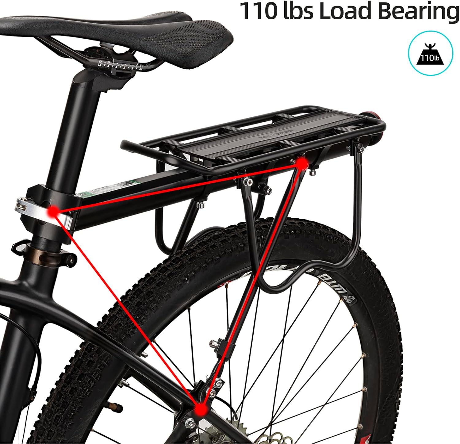 Rear Bike Rack Quick Release Bike Cargo Rack for Luggage Commuting | Easy to install,heavy duty steel,red