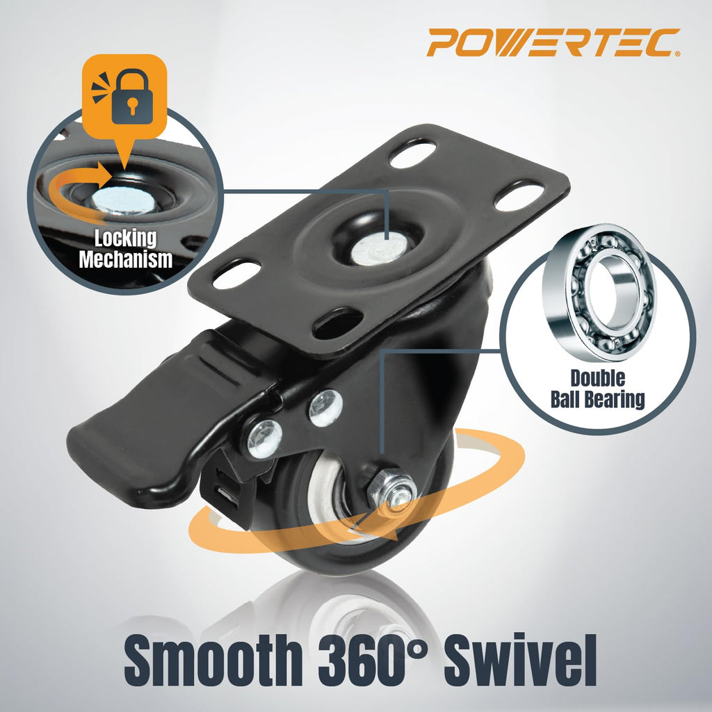 2" Caster Wheels Set of 4-2 Casters W/Dual Locking Break - Heavy Duty 350 lbs Capacity, 360° Swivel, Plate Mounted