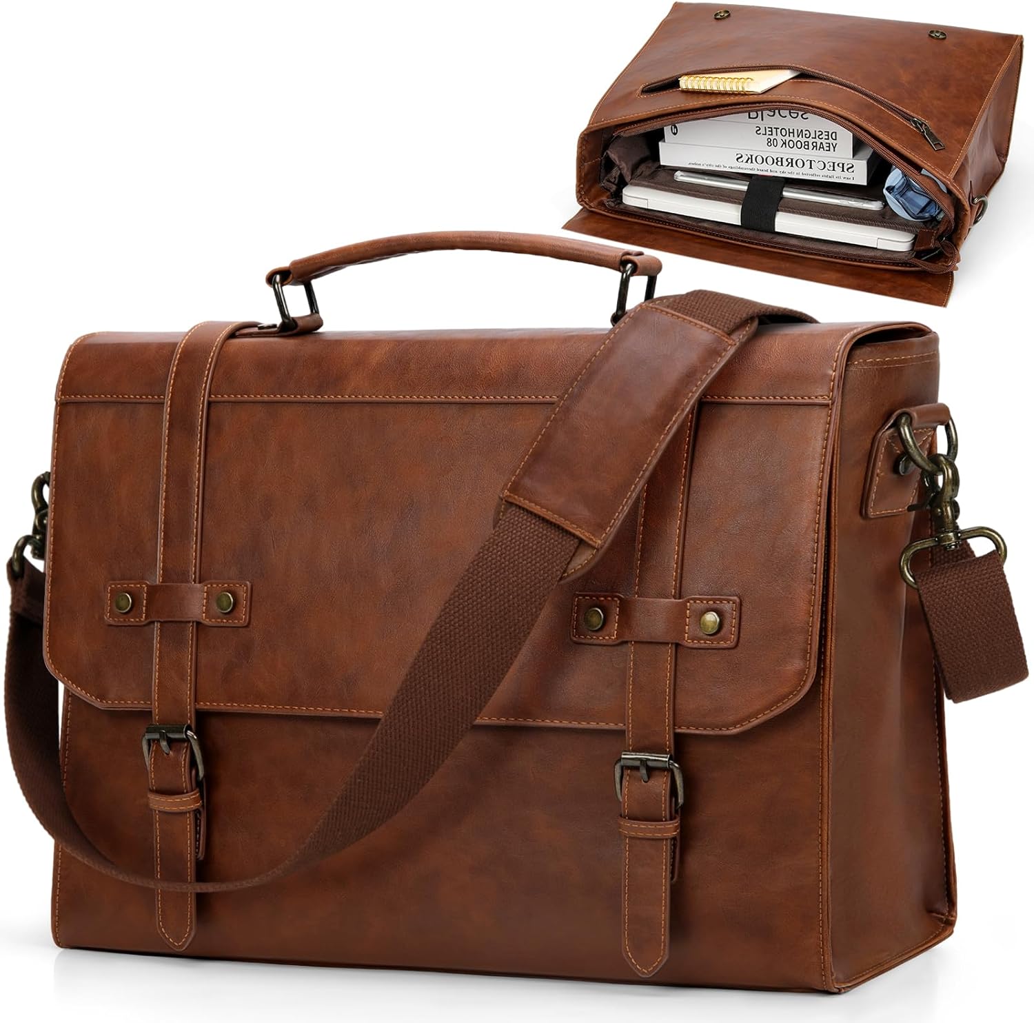 Mens Messenger Bag 17 Inch Waterproof Vintage Leather Laptop Briefcase Large Laptop Bag Satchel Bag Computer Shoulder