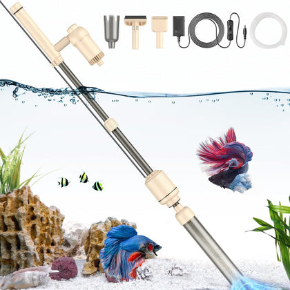 Aquarium Vacuum Gravel Cleaner: 18W Gravel Vacuum for Fish Tank with Strong Suction for Automatic Change Water