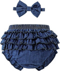 Baby Girl Denim Bloomers Ruffle Diaper Cover Shorts Headband 6M-3T
