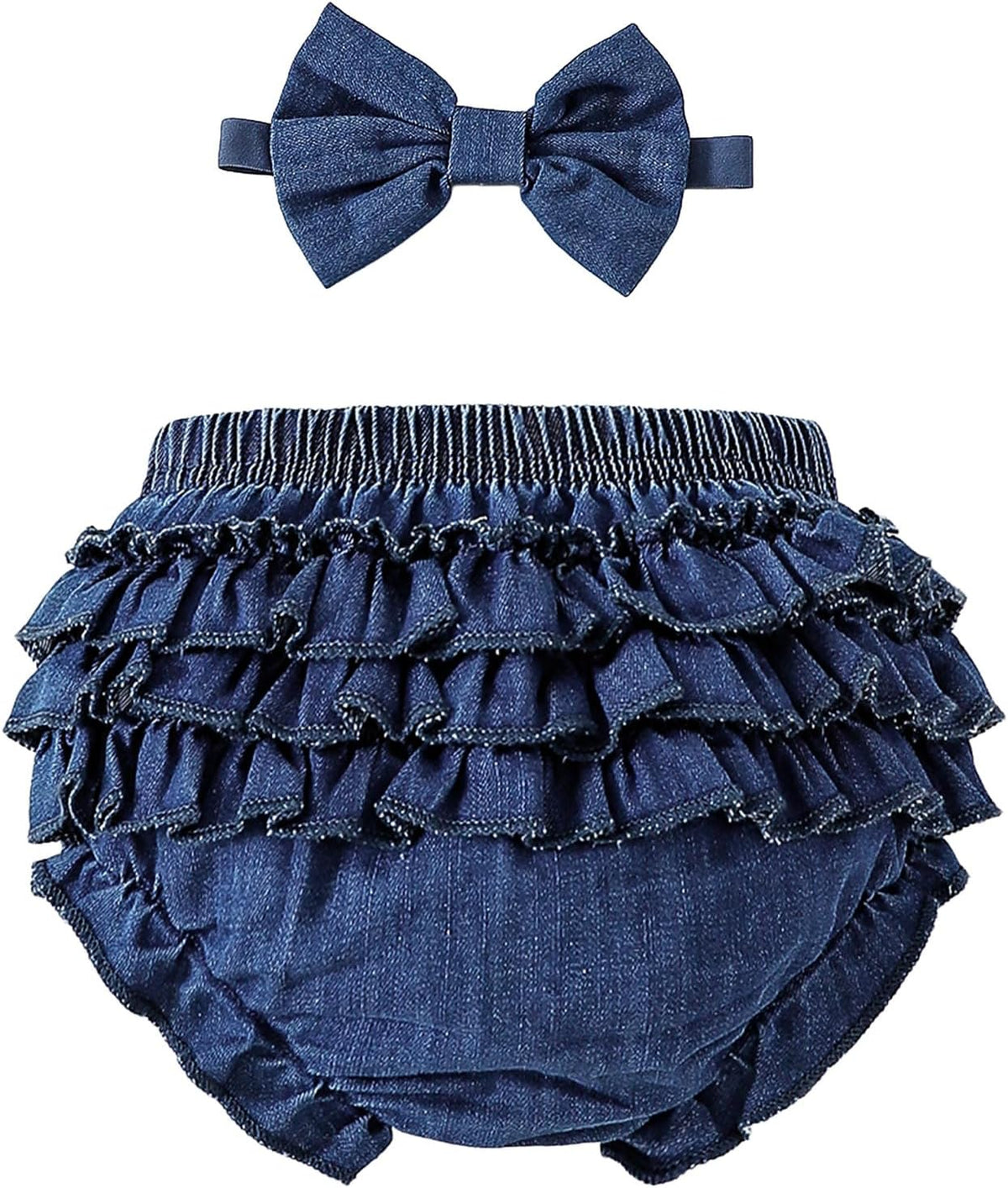 Baby Girl Denim Bloomers Ruffle Diaper Cover Shorts Headband 6M-3T