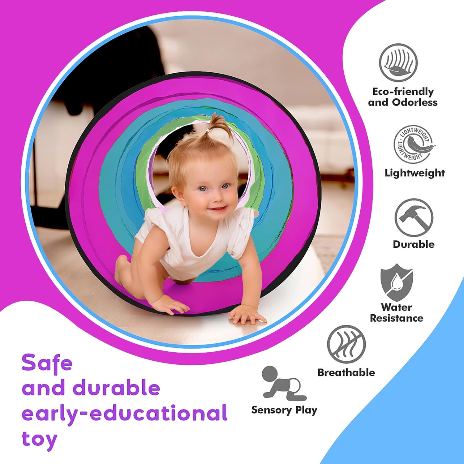 Kids Play Tunnel for Toddlers,Pop Up Crawl Through Tunnel Play Tent for Baby Infant Children or Pet,Indoor & Outdoor