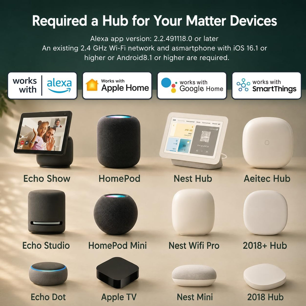 Matter Smart Plug,2.4GHz WiFi Only, Matter Hub Required (1 Pack) | Work with Apple Home, Siri, Google Home, Alexa &